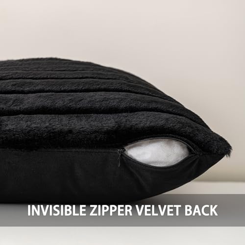 Aegero Pack of 2 Faux Fur Christmas Throw Pillow Covers 16x16 Inch, Black - color: Black, size: 16" x 16" (Pack of 2)
