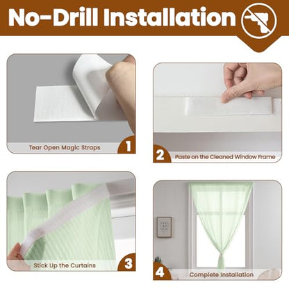 Sage Green Gauze Curtains Sheer Self-Adhesive, Translucent Privacy Panel, Fold-Up Portable Curtain No Drill (44" W x 63" L,Sage Green,2 Panels) - color: Sage Green, size: 44"W x 63"L (Pack of 2)
