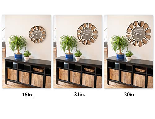 18" Rustic Farmhouse Wash Out Vintage Roman Wooden Wall Clock Silver Hands (Whitewood Lettering, 18 inch) - size: 18 inch