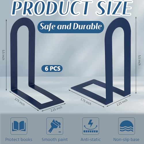 Chunful 6 Pcs Blue Metal BookEnds Shelves, 5.5 x 3.75 x 2.25 in - color: Blue, size: 5.5*3.75*2.25inch