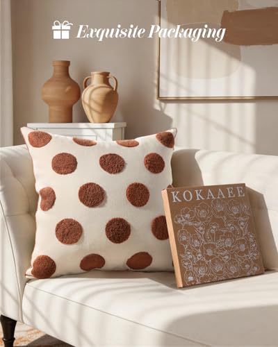Fall Embroidered Throw Pillow Cover 18x18 Inch, Brown Polka Dot - color: Brown Polka, size: 18" x 18" (Pack of 1)
