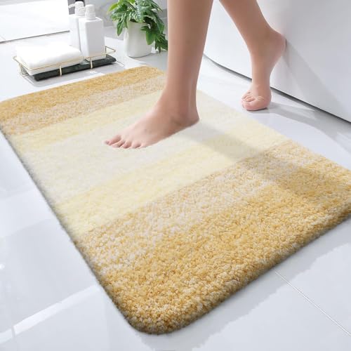 OLANLY Small Bathroom Rugs 24x16, Extra Soft Absorbent Microfiber Bath Rugs - color: Light Yellow, size: 24" X 16"
