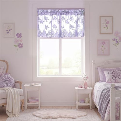 Kotile Light Purple Sheer Lace Valance for Windows W52 x L18 Inch 1 Panel - color: Lavender/Light Purple