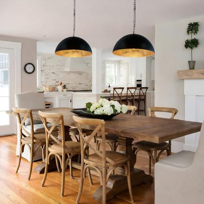 20 Inch Dome Pendant Light-Black and Gold Pendant Light with Gold Leaf Interior, Farmhouse Industrial Chandelier for Dining Table, Kitchen Island, Bar - size: 20" Dome