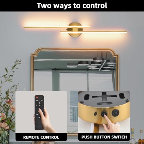Battery Operated Wall Sconce Set of 2,Gold 31.4" 3000K-6500K LED Dimmable Wall Sconces with Remote Control,Wireless Wall Light USB Rechargeable for Bedroom Hallway Living Room Background Wall Lighting - color: Gold, size: 31.4" 2-Pack