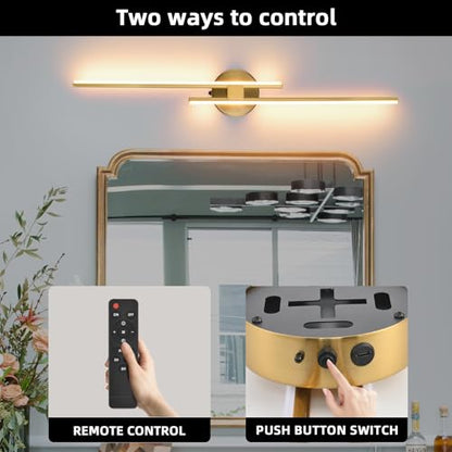 Battery Operated Wall Sconce Set of 2,Gold 31.4" 3000K-6500K LED Dimmable Wall Sconces with Remote Control,Wireless Wall Light USB Rechargeable for Bedroom Hallway Living Room Background Wall Lighting - color: Gold, size: 31.4" 2-Pack