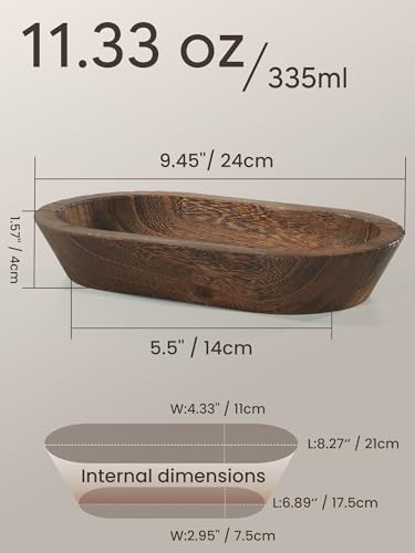 6 PCS Wooden Dough Bowls for Decor, 9.45 x 5.5 x 1.57 Inch, Brown - size: 9.45 Inch