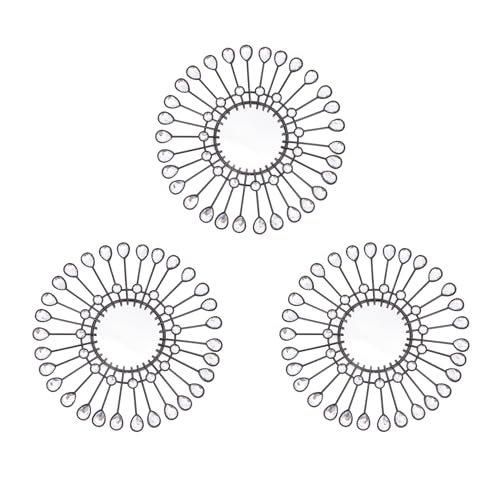 Black Mirrors 3 Piece,Sunburst Mirror Hanging Wall Decor,9inch indoor Adorn - color: Black- C