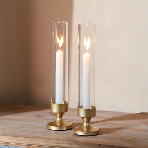 NUPTIO Hurricane Candle Holder for Centerpiece: Gold Taper Candle Holders - size: 2 pcs