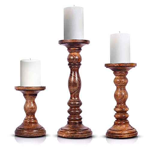 Wooden Pillar Candle Holder, Farmhouse Fireplace Mantel Decor, Natural - color: Natural