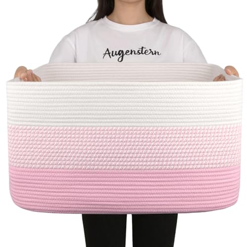 OIAHOMY Blanket Basket Laundry Basket Dog Toy Basket 75L Pink/White - color: Pink/White, size: 22”x17”x12”