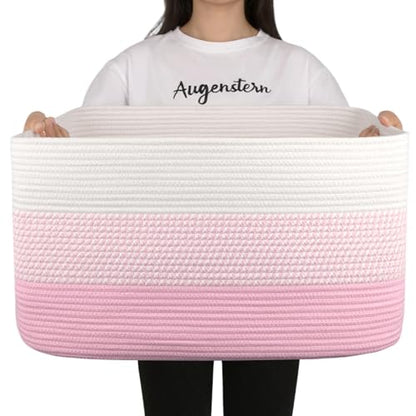 OIAHOMY Blanket Basket Laundry Basket Dog Toy Basket 75L Pink/White - color: Pink/White, size: 22”x17”x12”