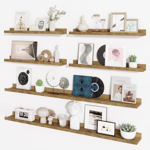 Picture Ledge Shelf, Floating Shelves for Wall Decor, Brown, Set of 6, 55'' - color: Rustic Brown, size: 55 inch