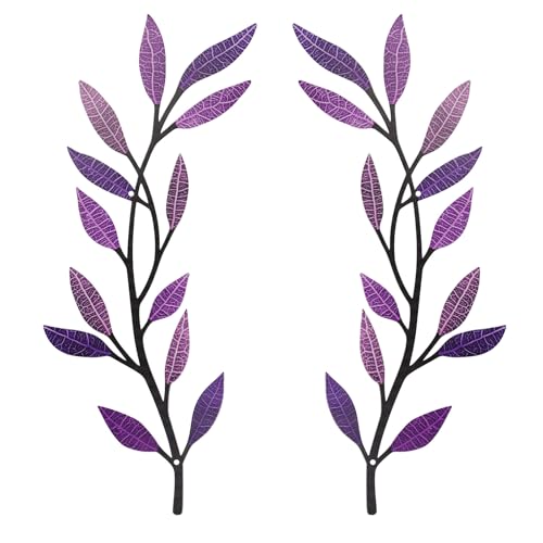 AHYS Metal Tree Leaf Wall Decor 2 PCS Rustic Vine Branch Leaf Wall Art for Living Room Bedroom Bathroom Decorations - Dazzling Purple - color: Dazzling Purple