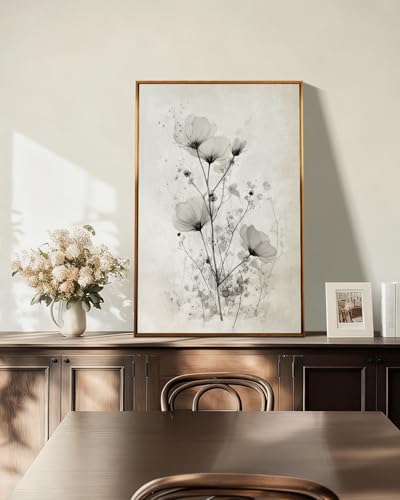 WHASAYART Large Framed Floral Wall Art Botanical Canvas Wall Decro 24x36in - color: Ink Flowers, size: 36"L x 24"W