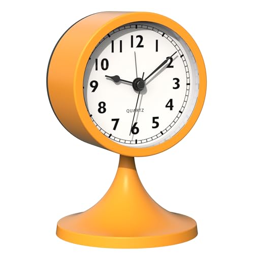 AYRELY® 3" Analog Alarm Clock, Retro Small Clock, Desk Clock for Bathroom | Cute Battery Operated Table Clock with Silent Movement and Light for Bedroom, Bedside, Living Room Decor and Shelf (Orange) - color: Orange