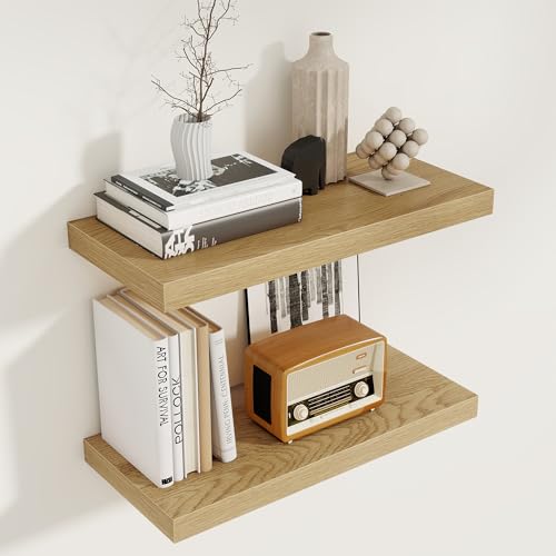 Floating Shelves for Wall, 22.5"W x 8"D Wall Shelf, Rustic Wood Floating Shelf 22.5 Inch Long, Bathroom Shelves Set of 2, 8 Inch Deep Floating Shelves for Living Room, Bedroom, Kitchen, Oak Color - color: Oak, size: 22.5"W x 8"D