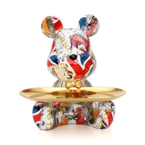 Bear Statue Resin Tray Animal Sculpture, Sitting Bear for Home Decor and Office, Suitable for Bedroom, Living Room, Office on Table, Desktop, Shelves and Cabinet (London) - color: London