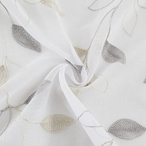 Bujasso Embroidered Leaf Sheer Curtains, Gray Beige 38" Wx96 Lx2 - color: Yellow Grey, size: 38"W x 96"L (Pack of 2)