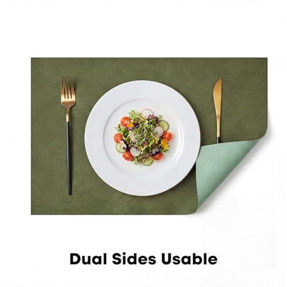 Artoid Mode Olive Green Faux Leather Placemats Set of 4 - color: Olive Green, size: 12" x 18", Rectangular Set of 4