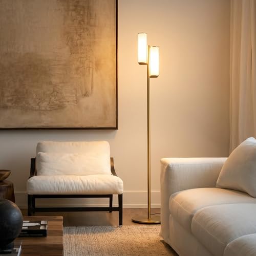Brightech Gemini Dimmable Floor Lamp with Two Lights - Modern Tall Tree Lamp for Bedroom, Office, Living Room - Gold/Brass - color: Brass