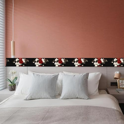 HOMETITUTE Peel and Stick Wallpaper Border 4x196in Red Rose Pattern - color: rose pattern