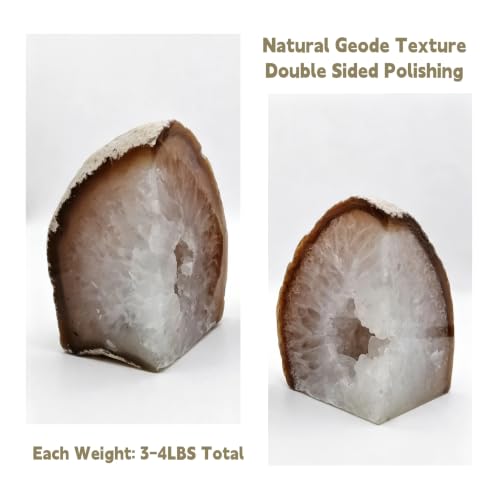 Natural Agate Bookends Pair - 3-4 lbs Heavy Duty Non-Slip Stone Bookends for Shelves | Unique Decorative Book Ends Gift | Home Office Decor - color: Nature, size: 3-4LBS