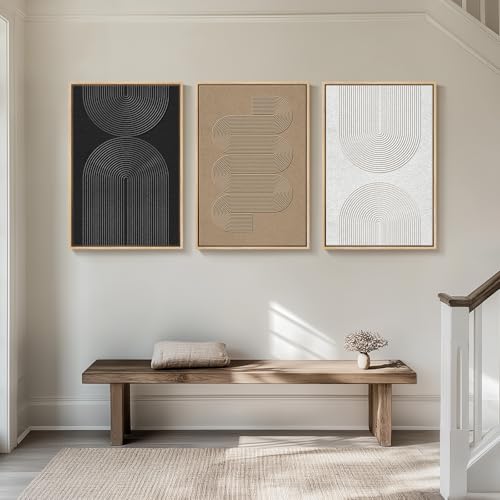 Large Framed Boho Black White Abstract Wall Art for Living Room, 24x36 In - color: Boundless Lines, size: 24" W x 36" H x 3Pcs