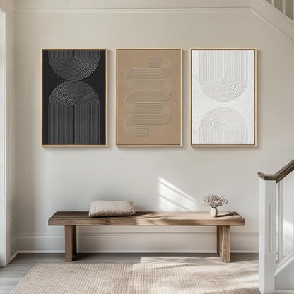 Large Framed Boho Black White Abstract Wall Art for Living Room, 24x36 In - color: Boundless Lines, size: 24" W x 36" H x 3Pcs