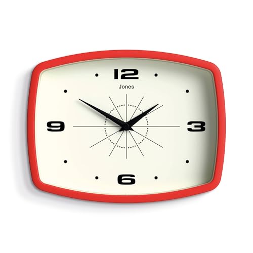 JONES CLOCKS® Movie wall Clock | Rectangular Retro Clock | 10" | Red - color: Red