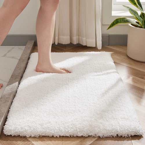 Disolla White Bathroom Rugs 24x36, Microfiber Non-Slip Plush Thick Bath Mat - color: White, size: 2' x 3' (24''x36'' Bathroom Rug)
