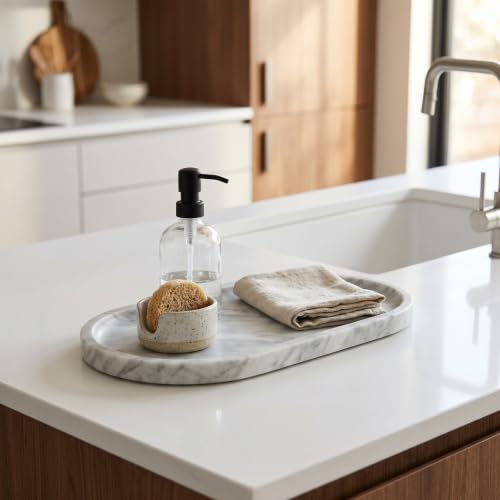 YKAJO Carrara White Gray Oval Marble Tray, 11.8x5.9 Perfume Organizer Dish - color: Carrara White Gray, size: 11.8" x 5.9" x 0.6"