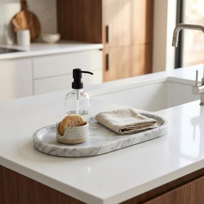 YKAJO Carrara White Gray Oval Marble Tray, 11.8x5.9 Perfume Organizer Dish - color: Carrara White Gray, size: 11.8" x 5.9" x 0.6"