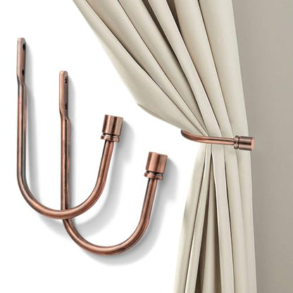Brass Curtain Holdbacks 2pcs, Wall Mounted Drapery Tiebacks with Screws, Heavy Duty Metal Decorative Window Drapery Holder Curtain Hook - color: Brass-01