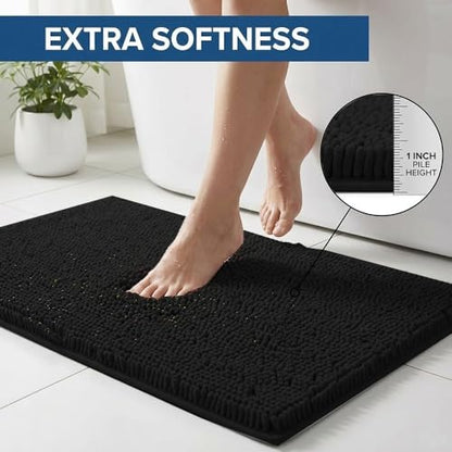 Bathroom Rugs Sets 2 Piece,Super Absorbent Chenille Bath Mats and U-Shaped Toilet Rug,Strong PVC Non Slip Backing,Microfiber Washable Dry Quickly Bath Mats for Bathroom(20"x32"+20"x20"U, Black) - color: Black