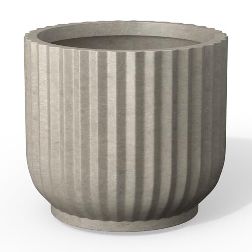 Kante Weathered Concrete Planter 16.7" Dia All-Weather Round Large Pot - color: Weathered Concrete, size: 16.7"Dia x 14.6"H