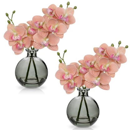 Oairse Pink Rose Orchid Artificial Flower Faux Orchid Arrangement with Vase - color: Pink Rose/Black Vase