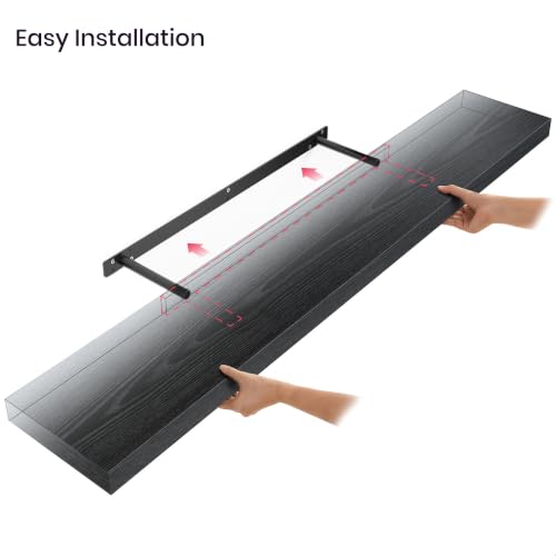 Ballucci Floating Shelf, 48" Wood Wall Shelf with Invisible Brackets for Bathroom, Living Room, Bedroom, Kitchen, Nursery, 8" Deep, Black - color: Black, size: 47.2 inches