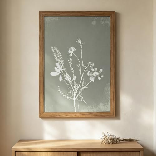 YBYBEST 16 x 24 Inch Framed Sage Green Floral Wall Art, Vintage Botanical Canvas Print with Warm Brown Solid Wood Frame for Living Room and Bedroom - color: Vintage Color Three, size: 24"L x 16"W