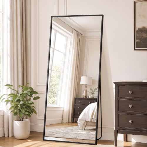 DUMOS 21"x56" Full Length Mirror with Stand, Full Body Floor Mirror - color: Black-rect Edge, size: 56"L x 21"W