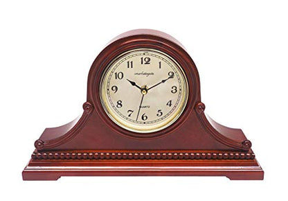 Mantel Clock, Battery Operated, Silent Wood Table Clock with Westminster Chimes, Maroon Arabic Numerals, 9" x 16" x 3" - color: Maroon Arabic Numerals