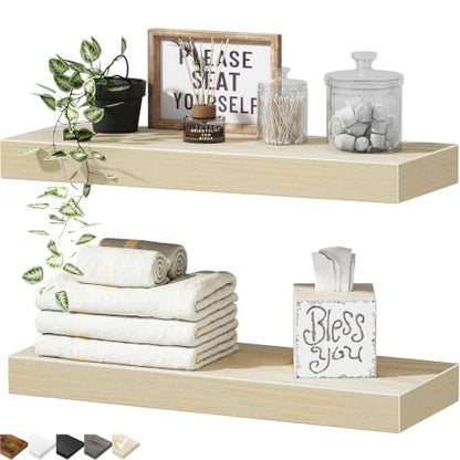 QEEIG Bathroom Floating Shelves for Wall (Natural, Set of 2, 15.7") - color: E. Natural, size: 15.7"