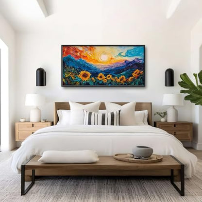 Trulave Large Starry Night Sunflowers Wall Art for Living Room 60''x30'' - color: Starry Night Sunflowers, size: 60"L x 30"W