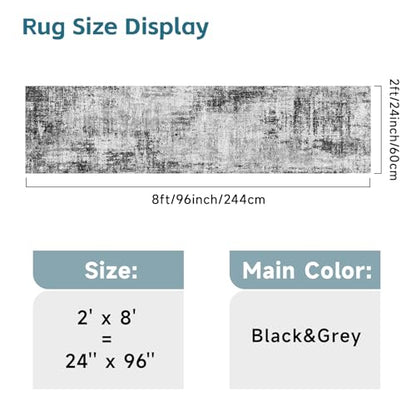 2x8ft Carpet Runner for Hallway: Washable Non Slip Kitchen Rug Black - color: Black, size: 2' x 8' (Runner)