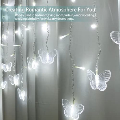Butterfly Curtain Fairy Lights USB Plug in,120 LED 8 Modes 20FT Firefly Twinkle Icicle String Lights with Remote Timer Waterproof Copper Wire for Bedroom Patio Christmas Wedding Party Dorm(Cool White) - color: Cool White