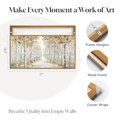 Framed Birch Tree Forest Landscape Wall Art for Living Room, 60x30 Inch - color: Brown White