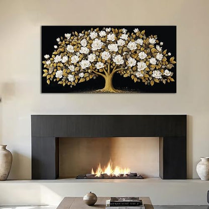 Tree of Life Wall Art Black and Yellow Canvas Prints Modern Artwork 20"x40" - color: gold, size: 20"L x 40"W