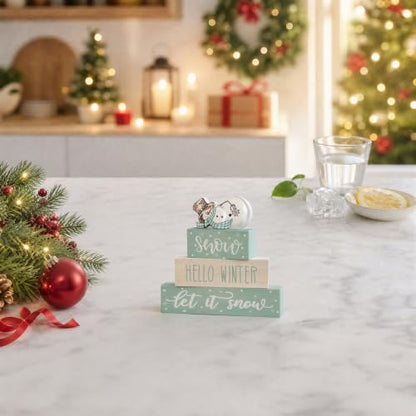 Smile 4 Pcs Christmas Signs Wooden Indoor Tabletop Decorations - style: Let It Snow
