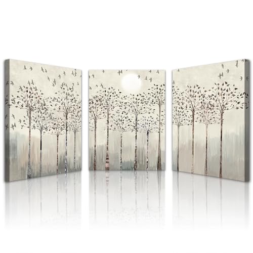 Lapremoly Wall Decorations for Living Room - Canvas Art for Bedroom Office - Trees and Birds Abstract Paintings View Prints - Modern Room Home Decor 3 Piece - color: Trees And Birds Paintings, size: 16L" x 12W"