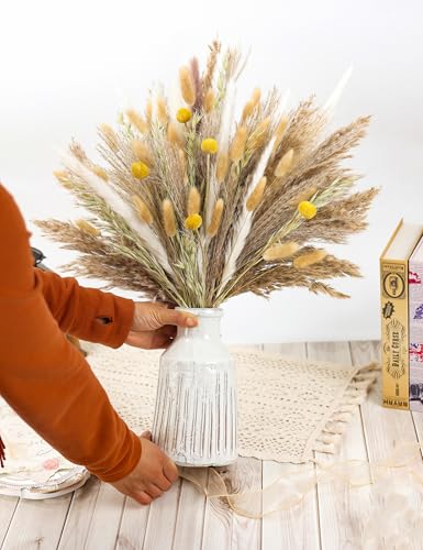xin's convey 118PCS Dried Flowers Bouquet,(Vase Not Included), Dried Pampas Grass, Reed,Pompas Grass, Boho Wedding Reception,Table Centerpiece Decoration. - color: Light Yellow